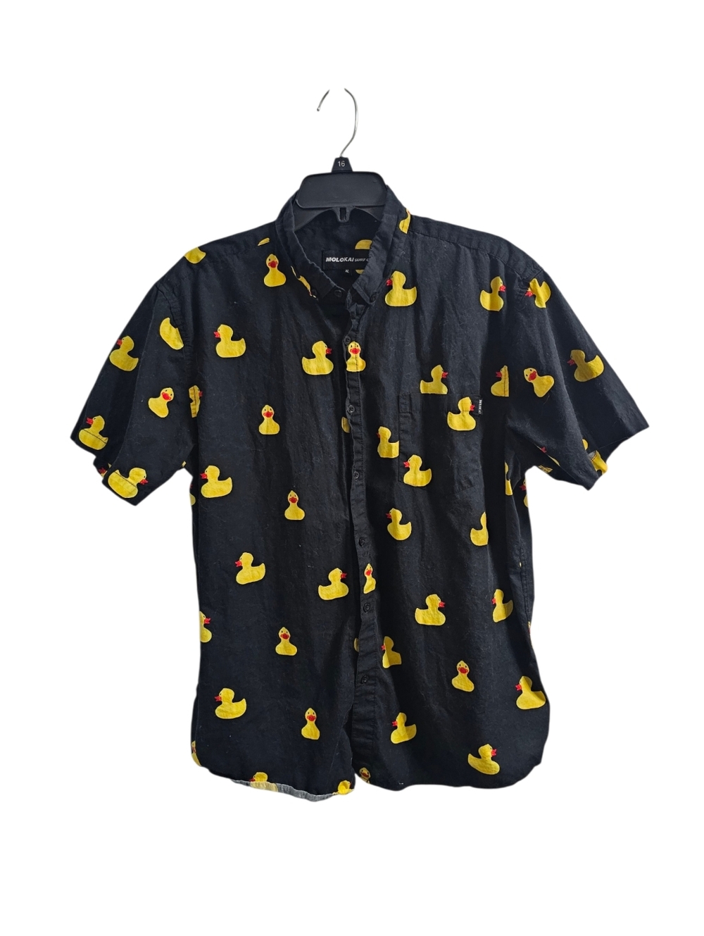 MOLOKAI Surf Co. Black Yellow Rubber Duck Men’s Short Sleeve Button Up Shirt XL
